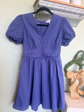 💙Periwinkle Blue💙 Puff-Sleeve V-Neck Dress